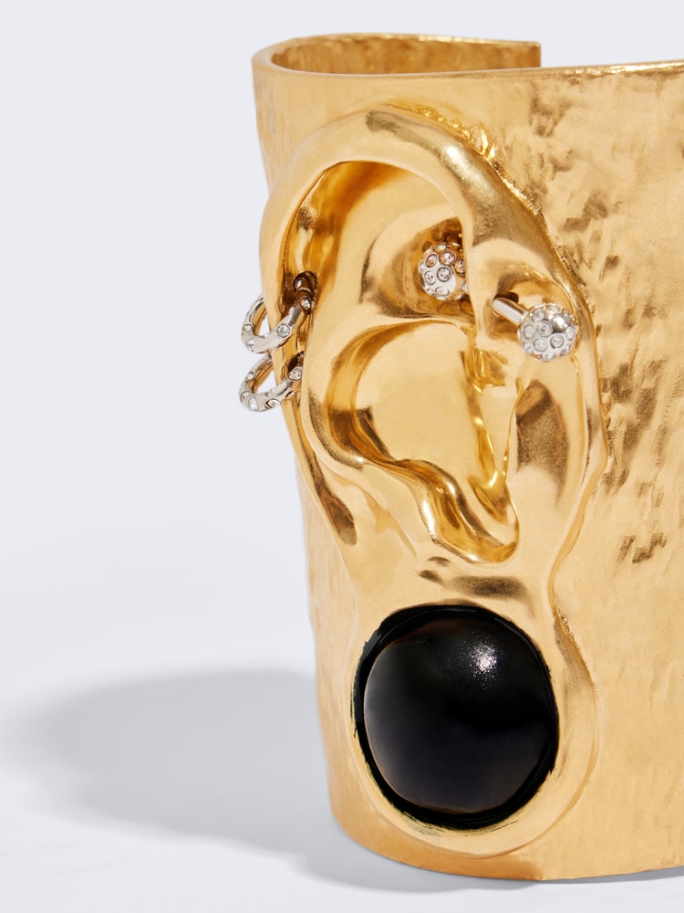 Bracelet Manchette Doré Style Schiaparelli - Masques & Boucles D'Oreilles - Neuf Sans Emballage