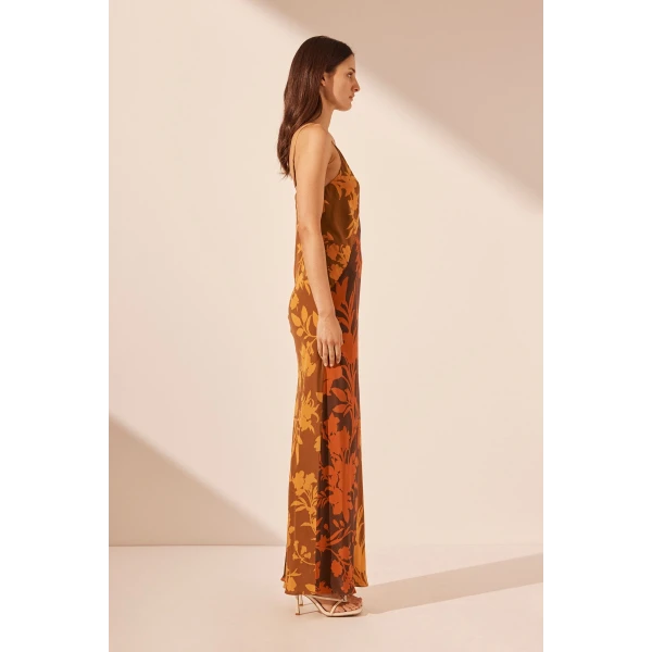 Shona Joy Ari Silk Contrast Plunged Maxi Dress