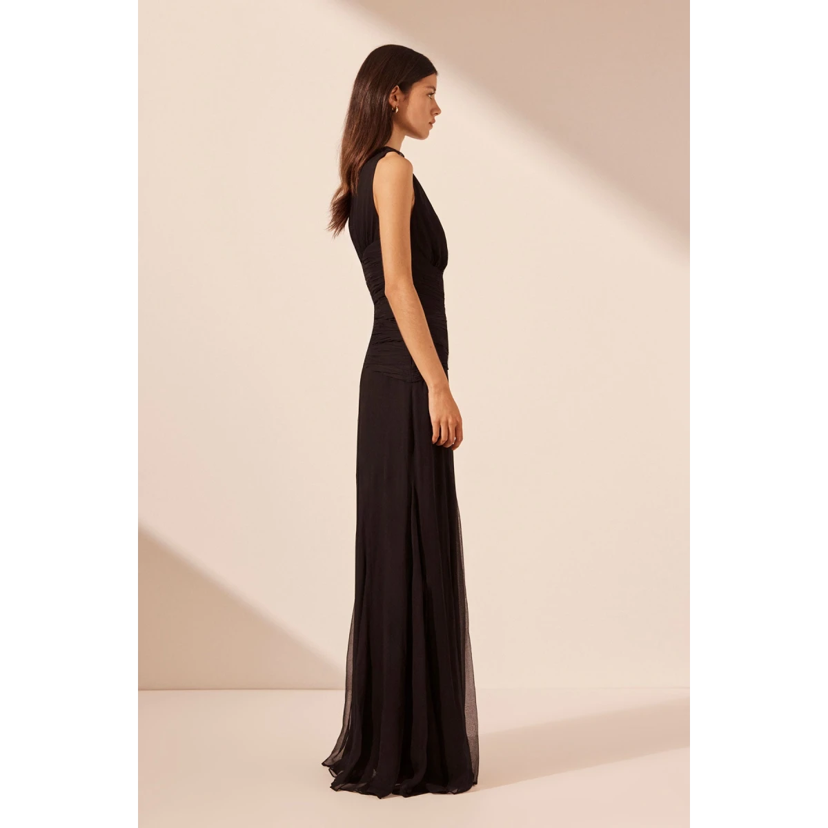 Shona Joy Claude Cut Out Side Split Maxi Dress - Black