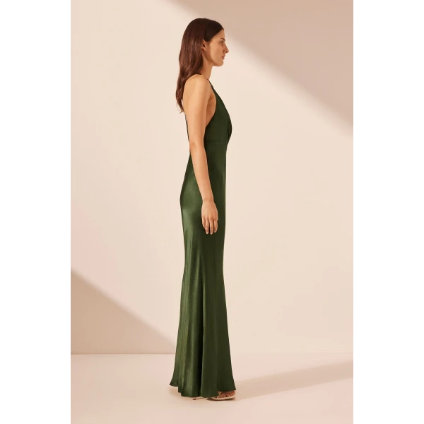 Shona Joy Elia Plunged Open Back Halter Maxi Dress - Fern