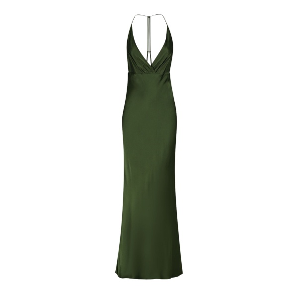 Shona Joy Elia Plunged Open Back Halter Maxi Dress Fern13580 nobg