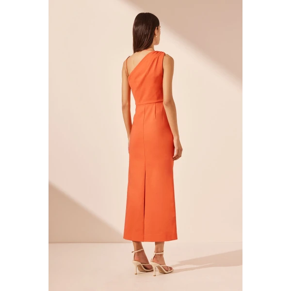 Shona Joy Lani Asymmetrical Gathered Midi Dress - Hibiscus