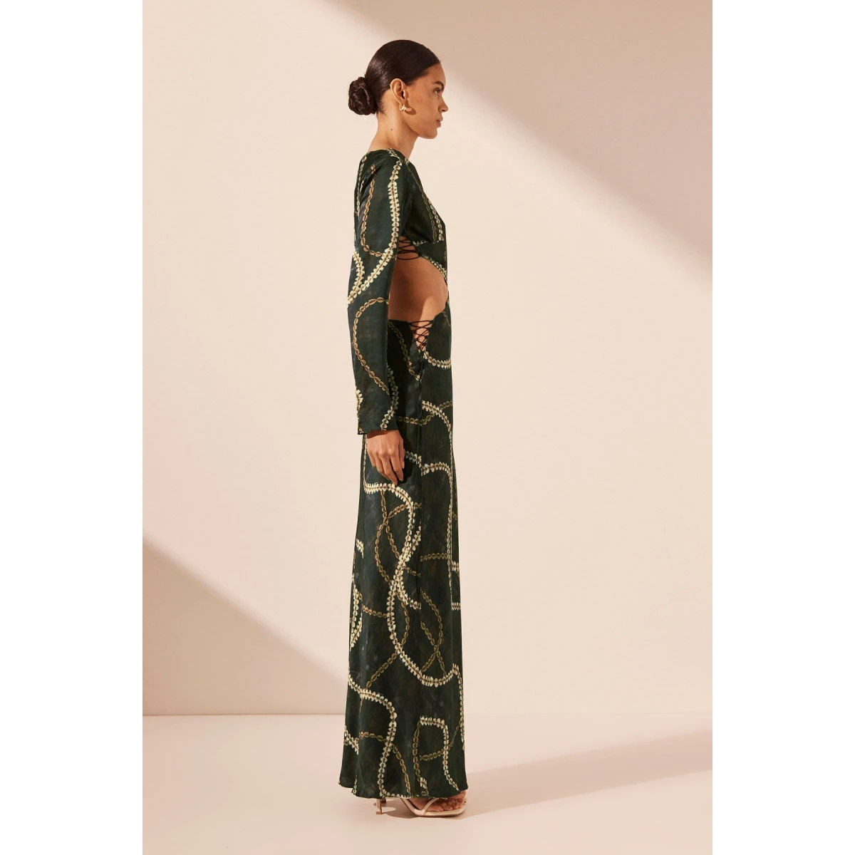 Shona Joy Noa Silk Long Sleeve Lace Up Maxi Dress