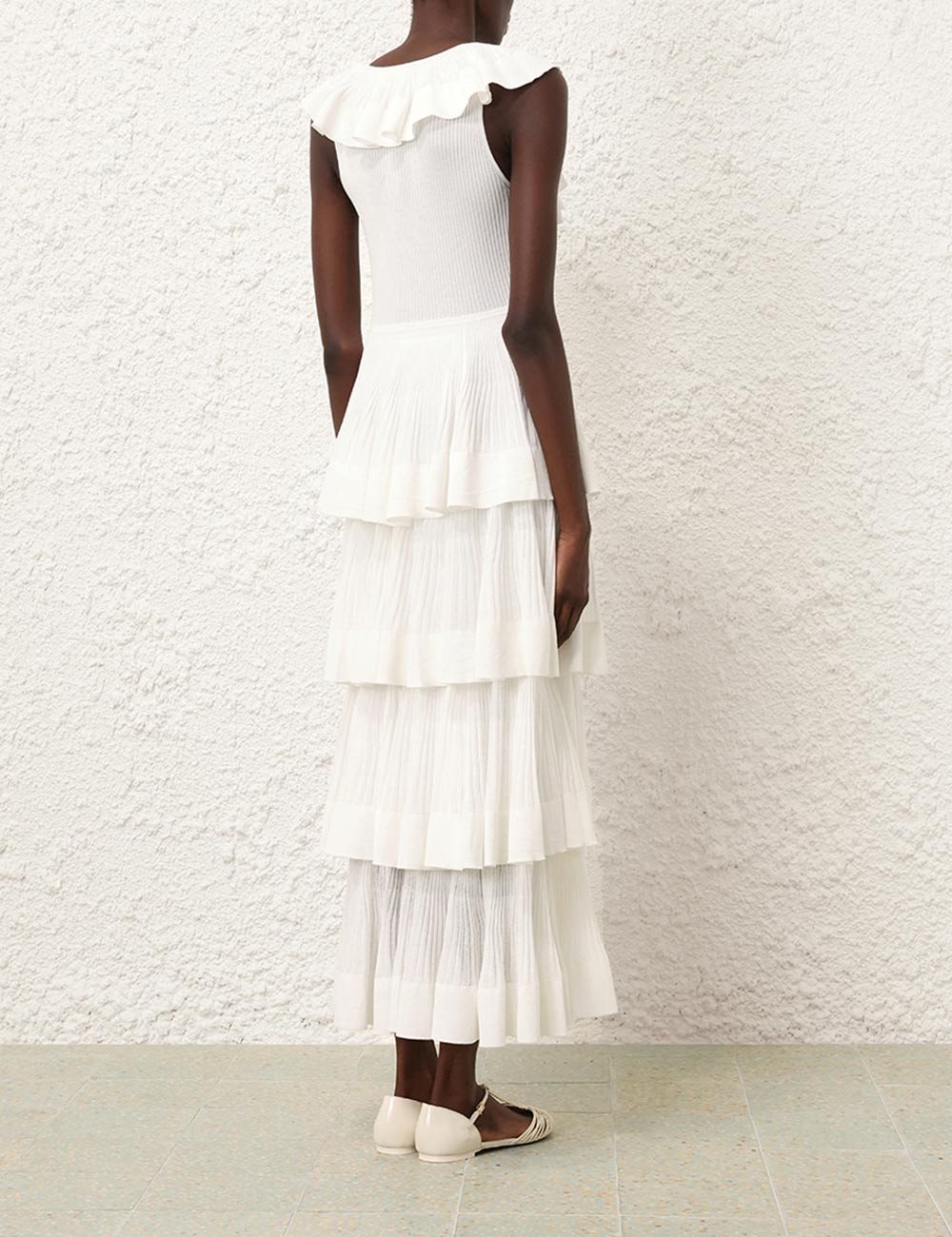treat ürself  Sheer frill tiered dress Ruffle Tiered Skirt Metallic Pleated Strapless Midi
