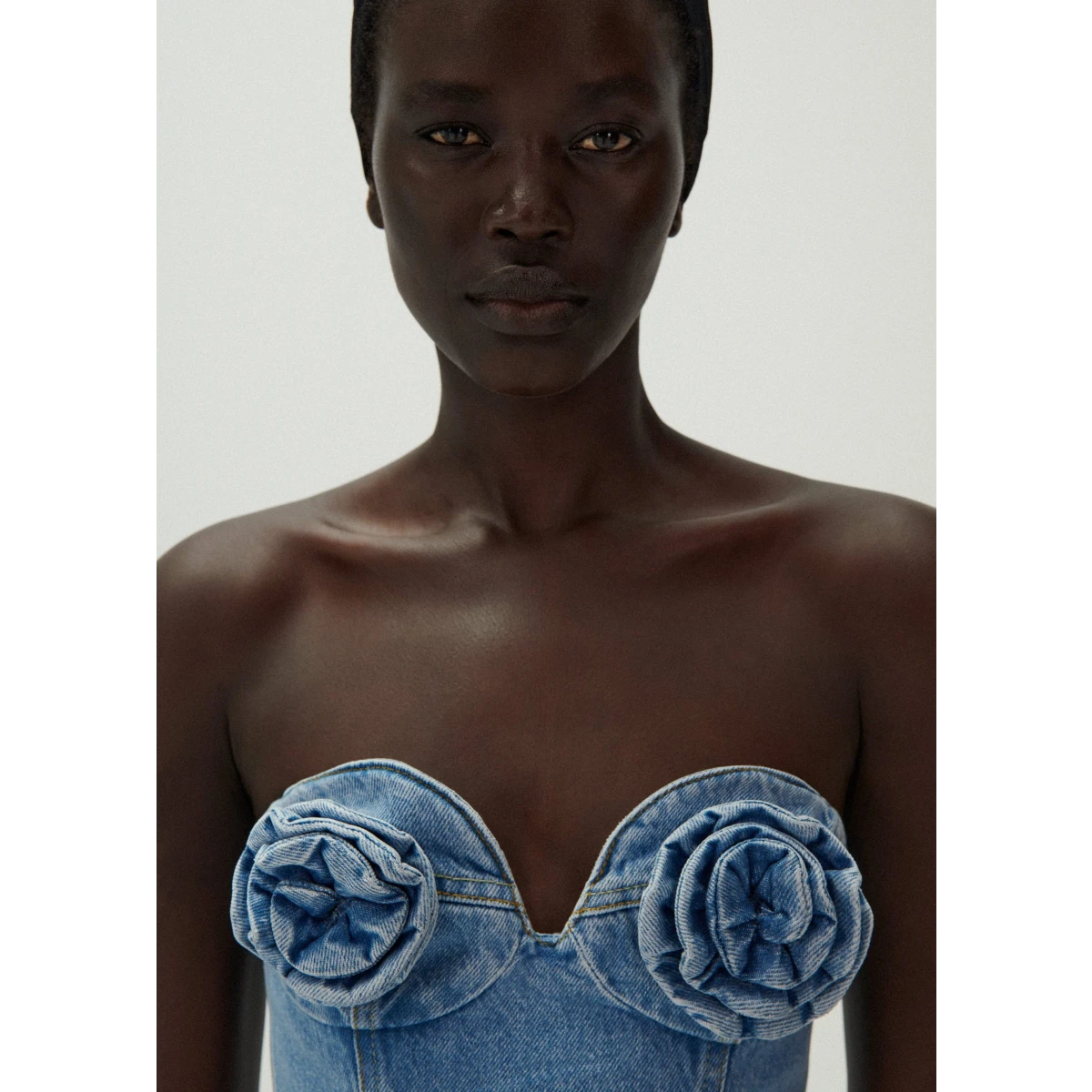 Magda Butrym Flower bustier denim corset top in light blue