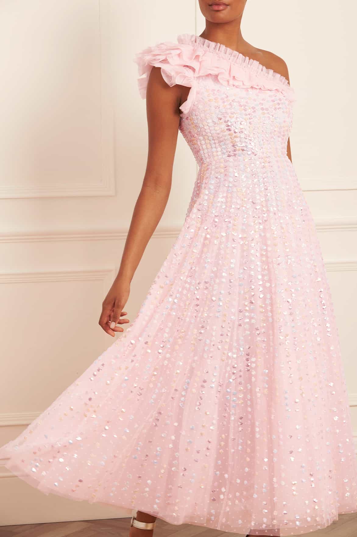 Raindrop One-Shoulder Ankle Gown Coveti