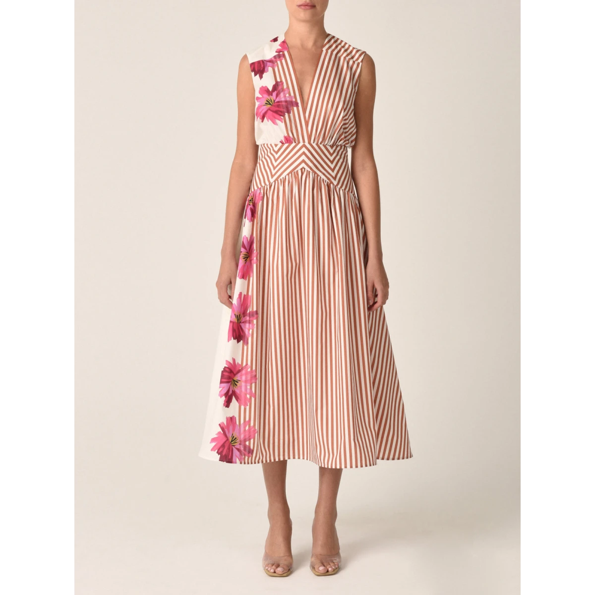 Jocelyn Dress Magenta Floral Brushstroke Stripes