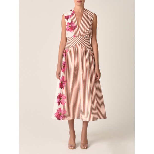 Jocelyn Dress Magenta Floral Brushstroke Stripes