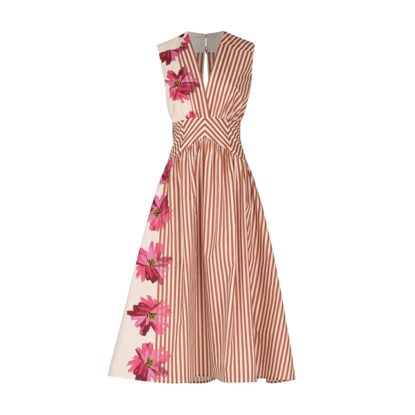 Silvia Tcherassi Jocelyn Dress Magenta Floral Brushstroke Stripes