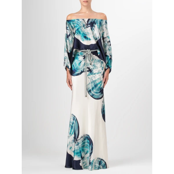 Rossi Dress Navy Abstract Wave