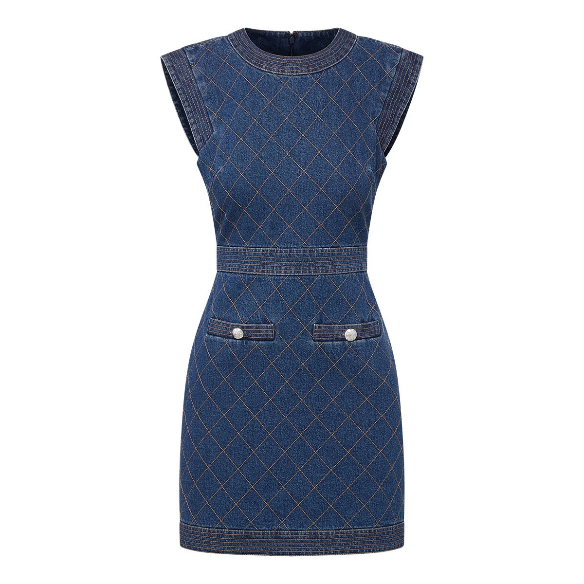 Eric Big Pocket Belt Denim Dress ワンピース Summer 2024 Denim Dress New Patchwork Bubble Sleeve with