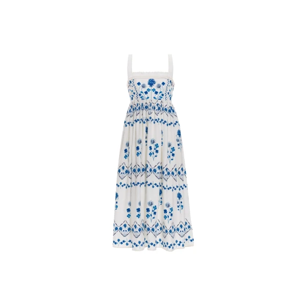Agua By Agua Bendita Barbara Ventura Cotton Hand-Embroidered Midi Dress