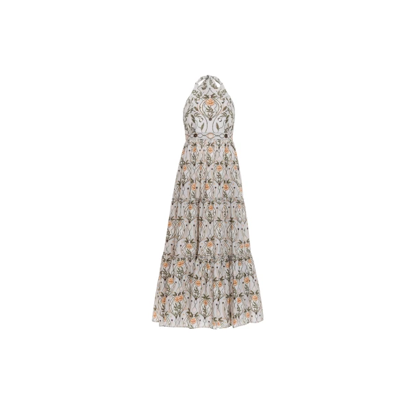 Agua By Agua Bendita Consuelo Lunar Hand-Embroidered Linen Midi Dress