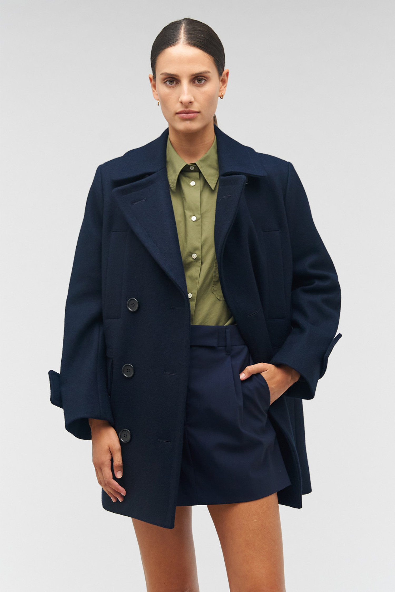 Double breasted skirted peacoat best sale