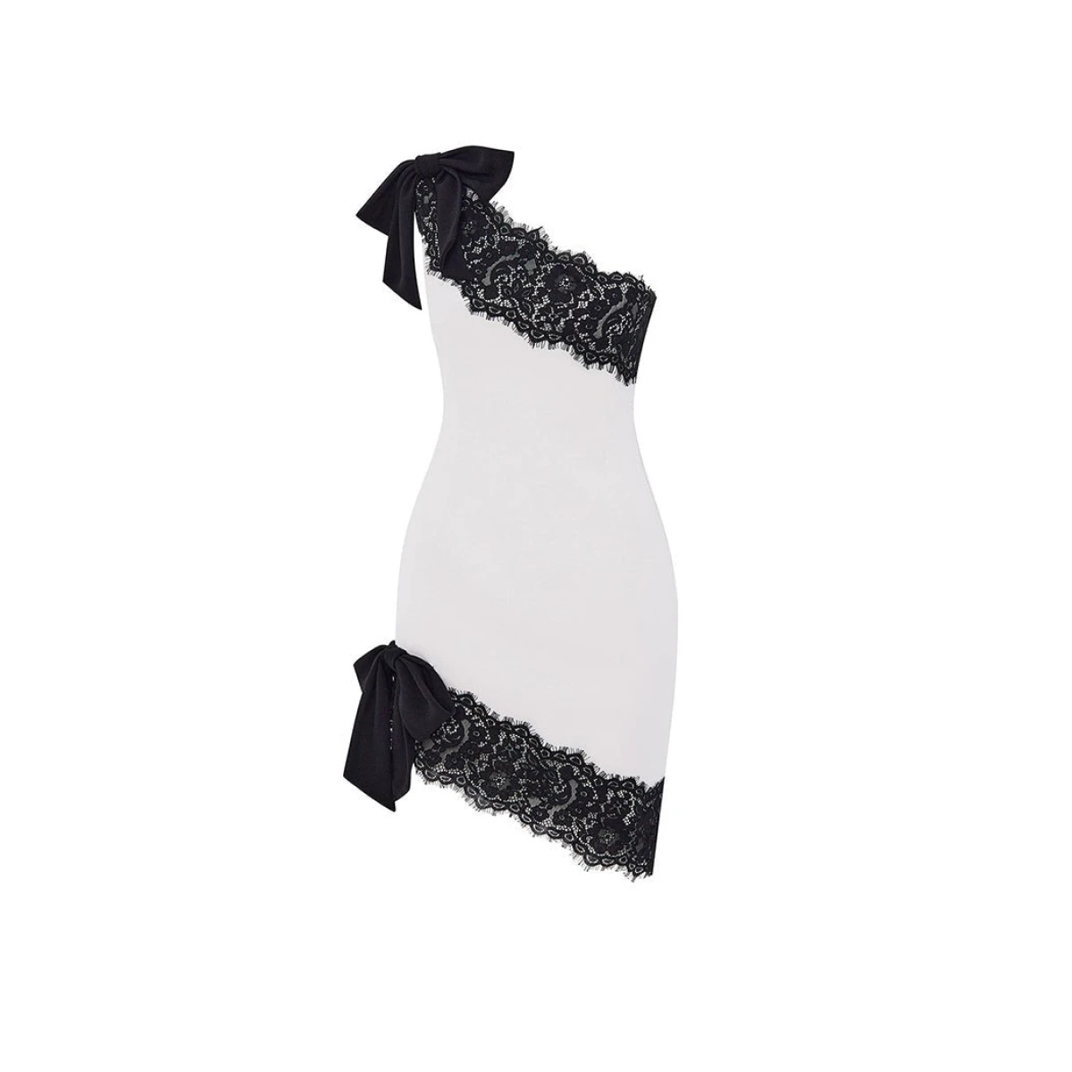 Rasario Asymmetric Crepe And Lace Mini Dress With Bows