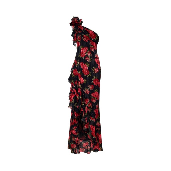 Rasario Asymmetric Printed Chiffon Maxi Dress