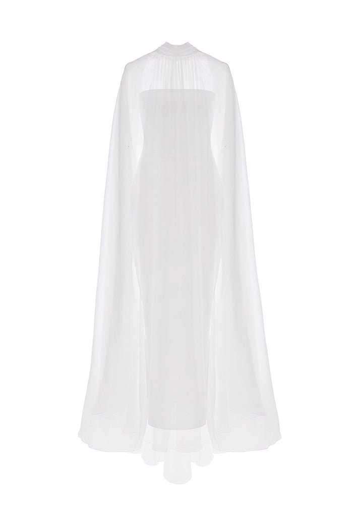 Rasario Crepe Corset Gown With A Voluminous Silk Chiffon Cape