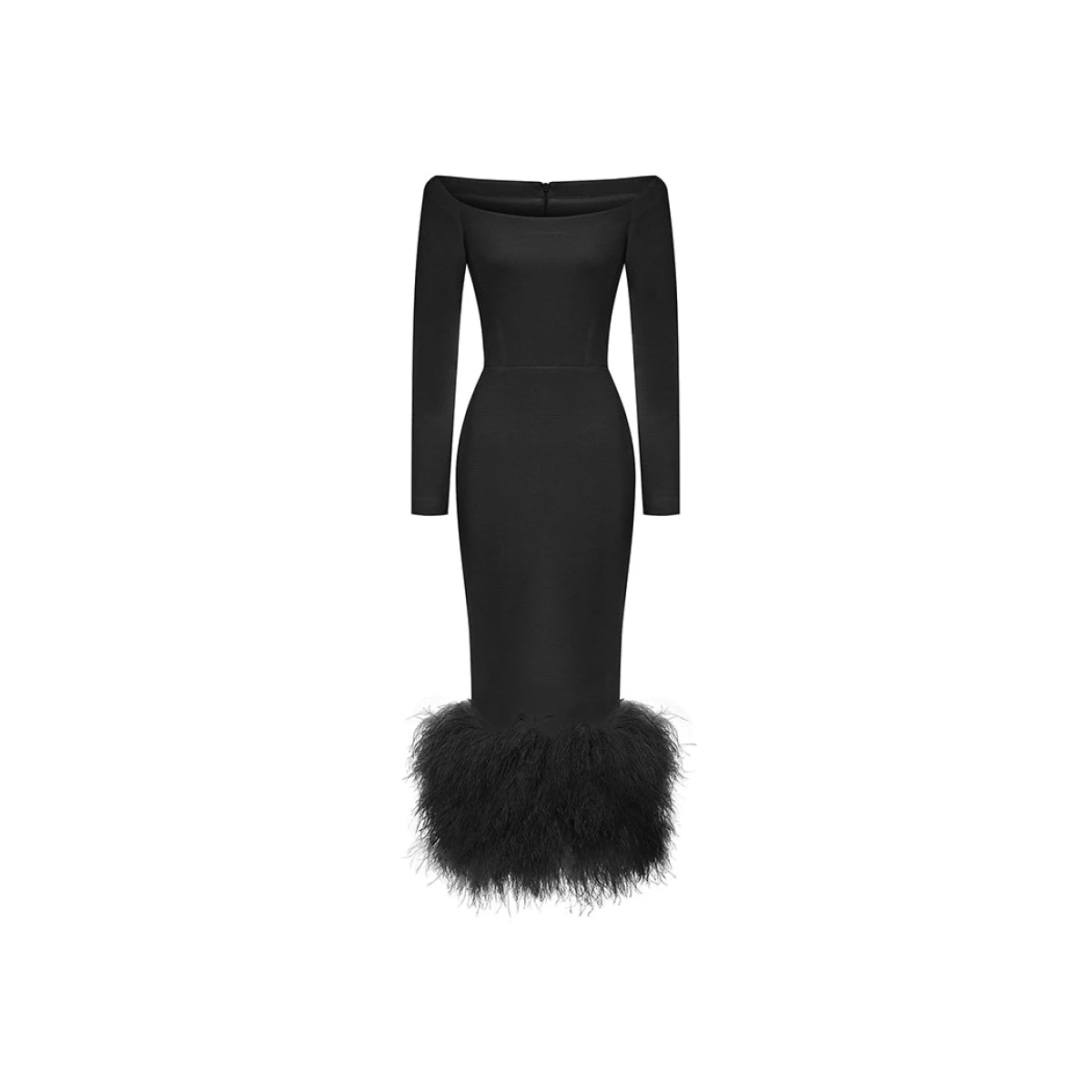 Rasario Crepe Long Midi Dress With Fringe Black 4M010 – Rasario