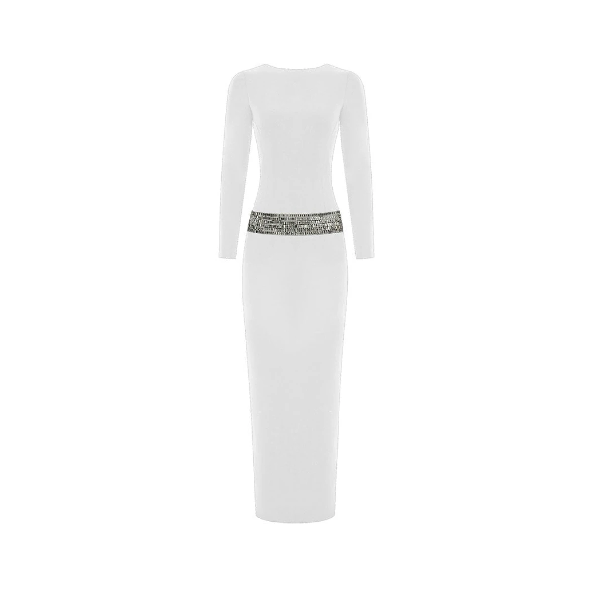 Rasario Crystal Embellished Crepe Maxi Dress With An Opened Back