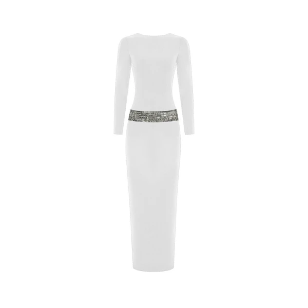 Rasario Crystal Embellished Crepe Maxi Dress With An Opened Back