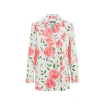 Rasario Double-Breasted Floral Printed Satin Blazer