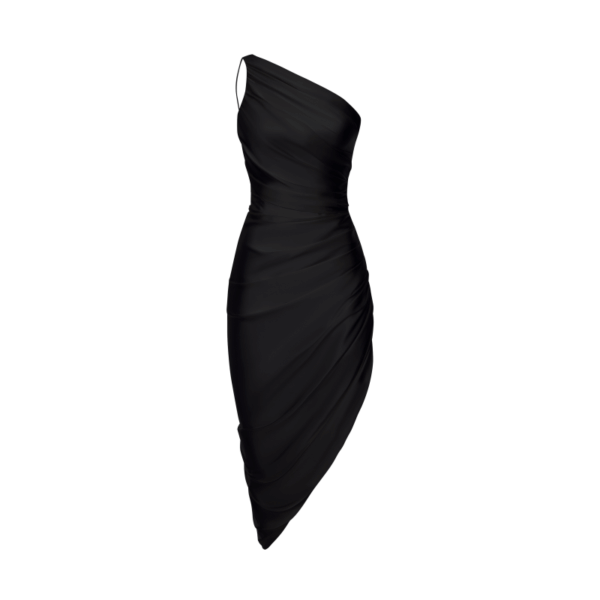 Rasario Draped Assymetric Satin Midi Dress