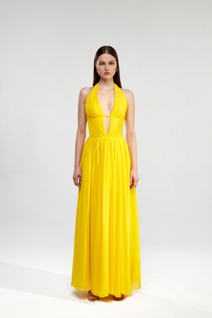 Draped Chiffon Maxi Dress Coveti