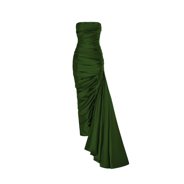 Rasario Draped Corset Silk Gown With A Side Train