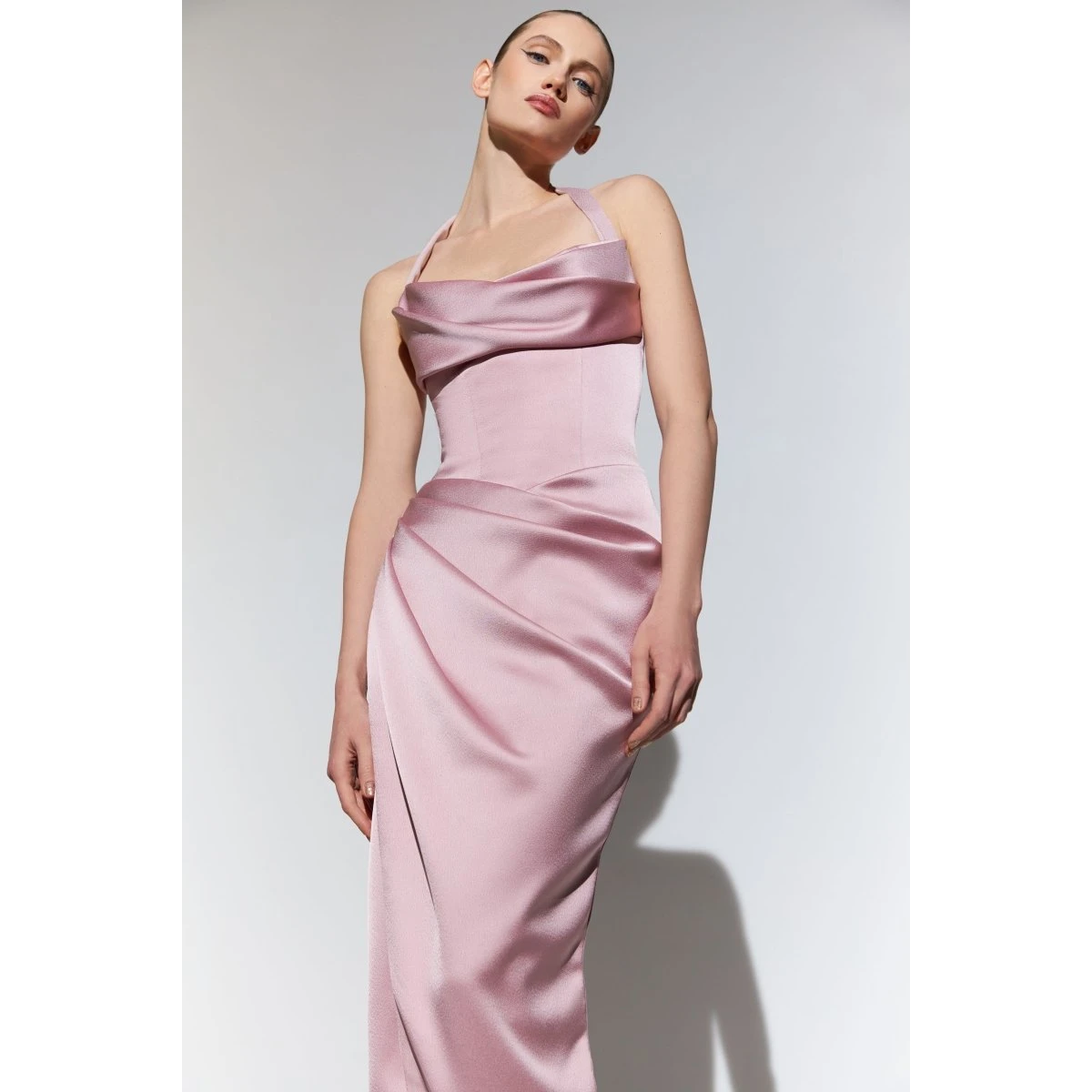 Rasario Draped Satin Gown With Straps