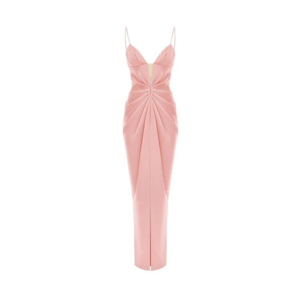 Rasario Draped Satin Maxi Dress With Cutout