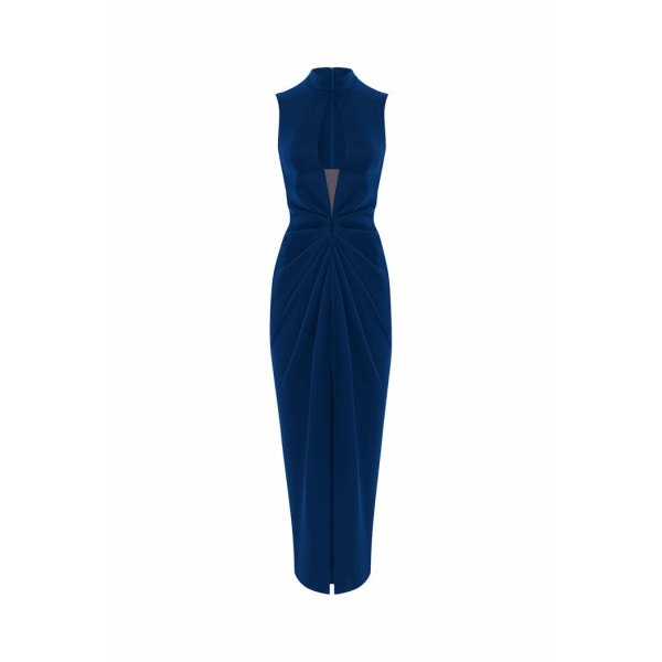 Rasario Draped Satin Midi Dress With A Cutout