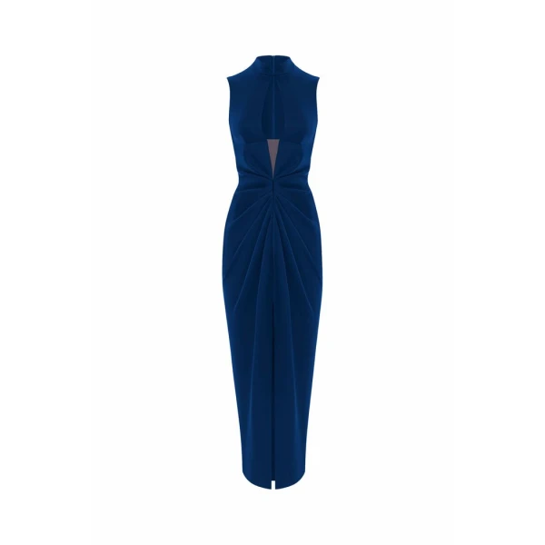 Rasario Draped Satin Midi Dress With A Cutout