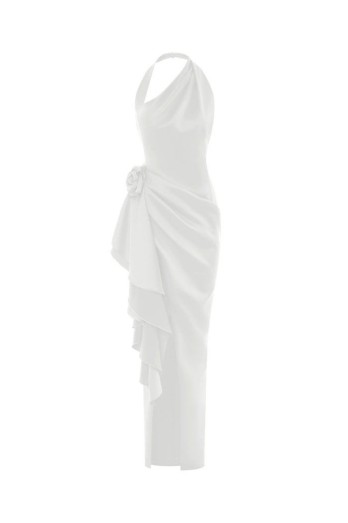 Rasario Flower Embellished Satin Maxi Dress