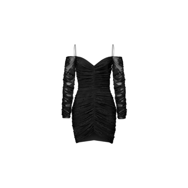 Rasario Off-The-Shoulder Draped Lace Mini Dress