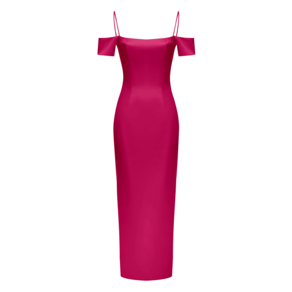 Rasario Off-The-Shoulder Draped Satin Long Midi Dress