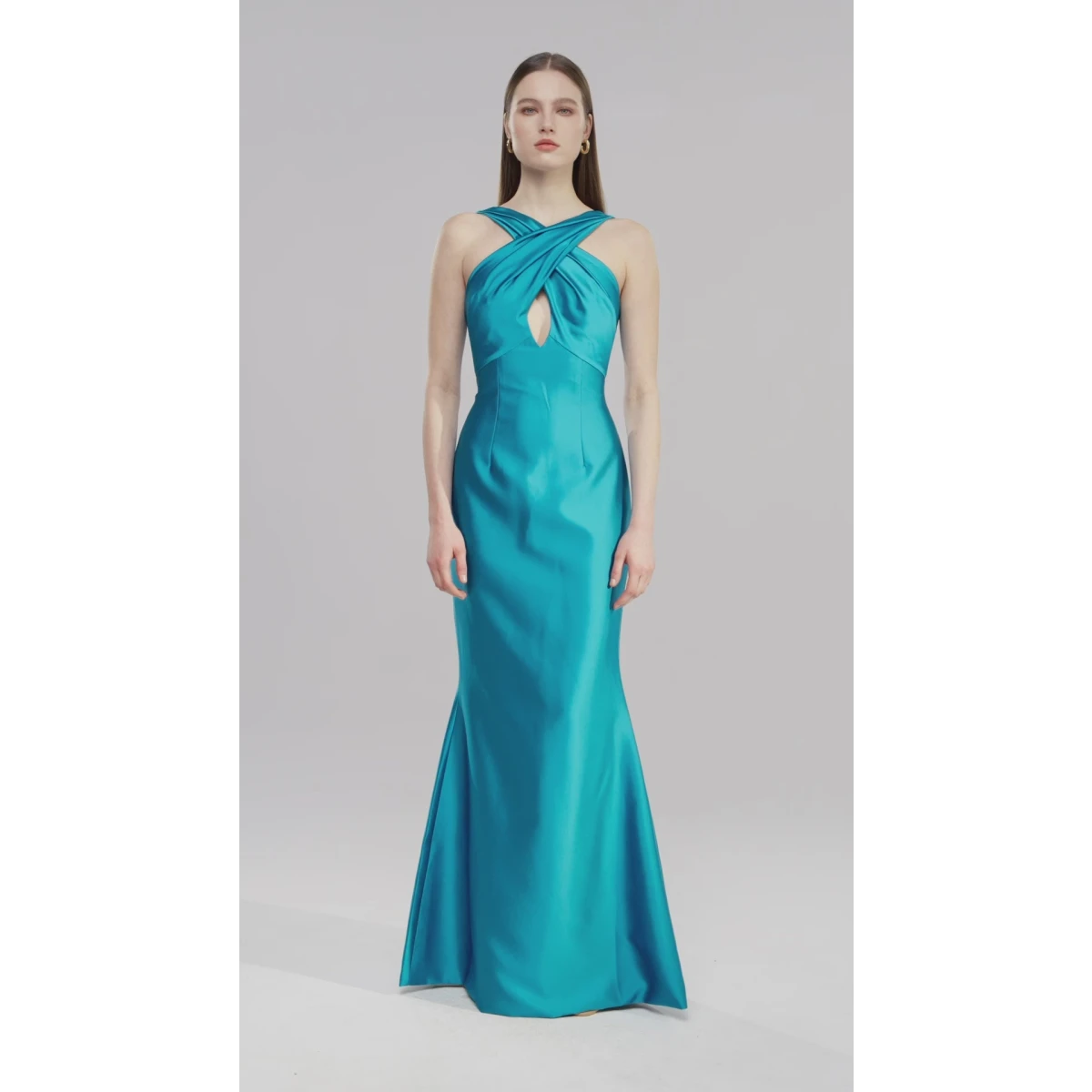 Rasario Open-Back Satin Maxi Dress With Halterneck