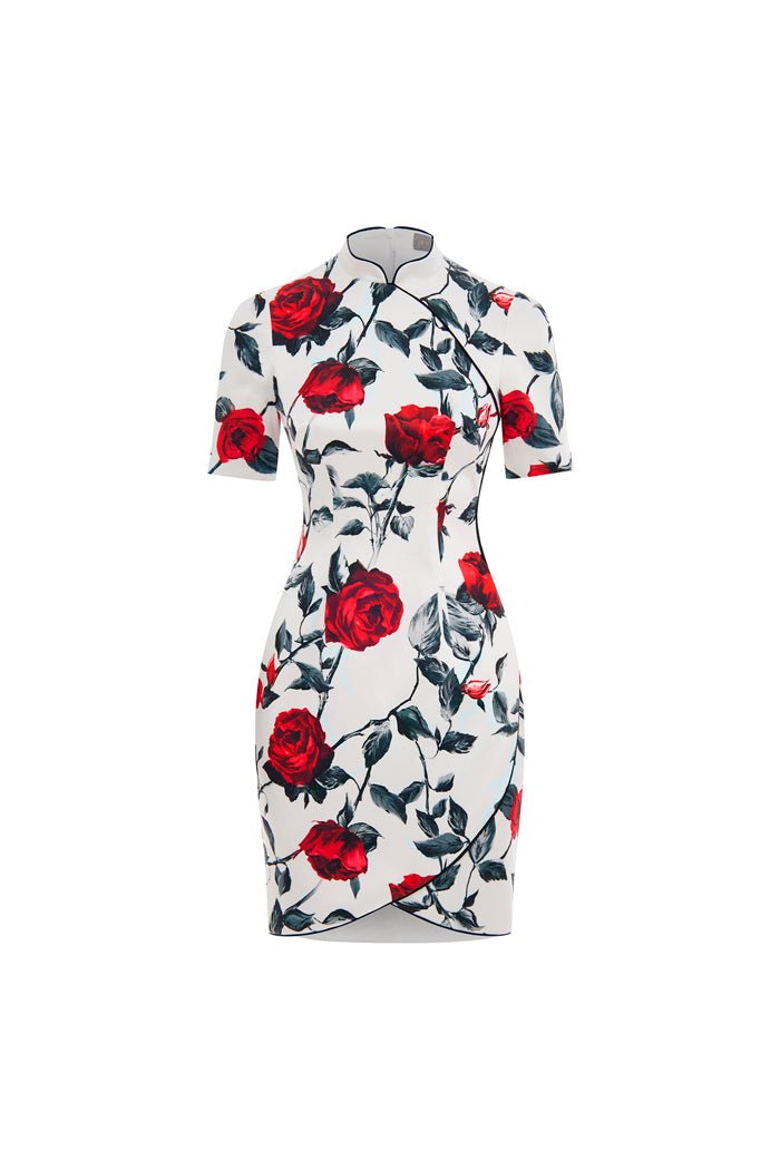 Rasario Printed Satin Mini Dress With A Slit
