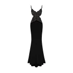 Rasario Satin And Lace Maxi Dress With Cutouts