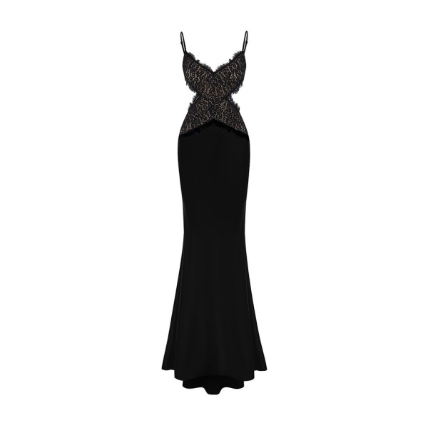 Rasario Satin And Lace Maxi Dress With Cutouts