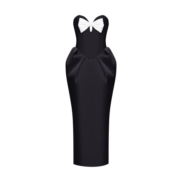 Rasario Satin Corset Long Midi Dress With A Bow