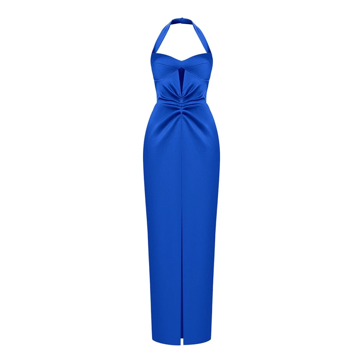 Rasario Satin Draped Long Midi Dress With A Cutout