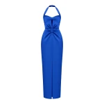 Rasario Satin Draped Long Midi Dress With A Cutout