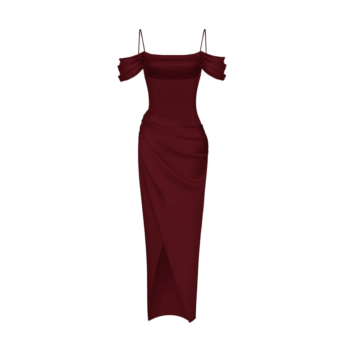 Rasario Satin Draped Off-The-Shoulders Long Midi Dress