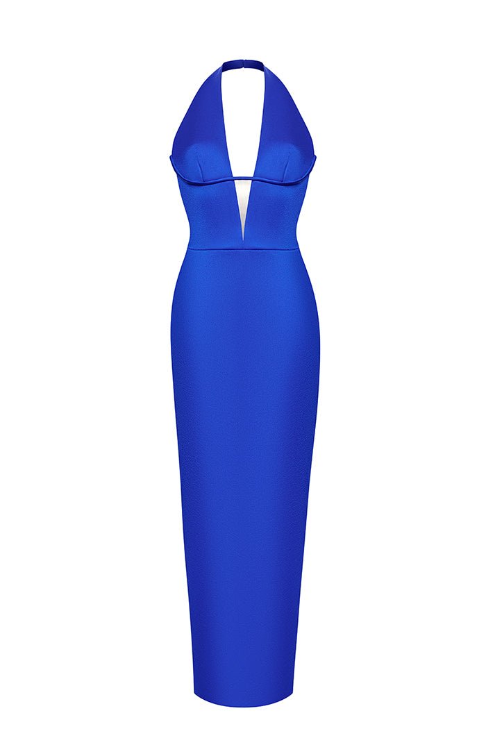 Rasario Satin Long Midi Dress With A Cutout
