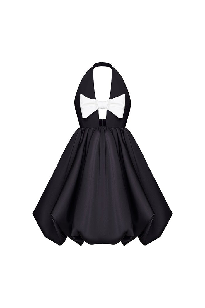 Rasario Satin Mini Dress With A Voluminous Skirt And Bow