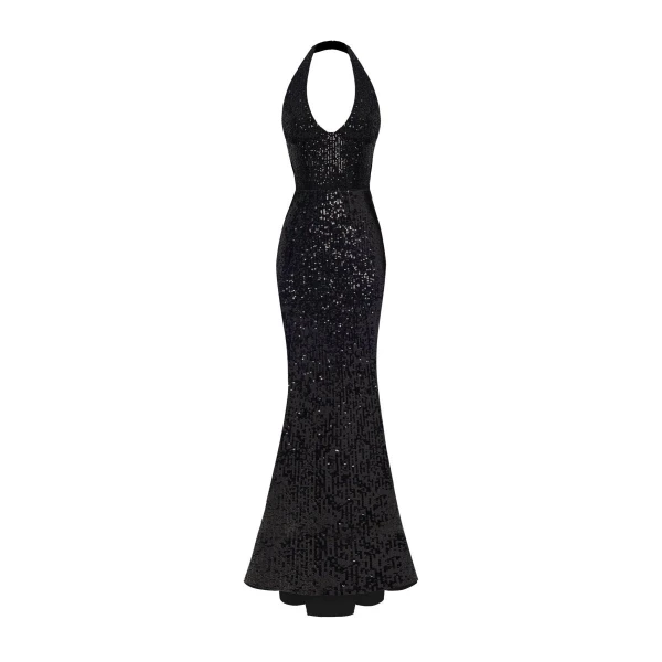 Rasario Sequin Maxi Dress With Train