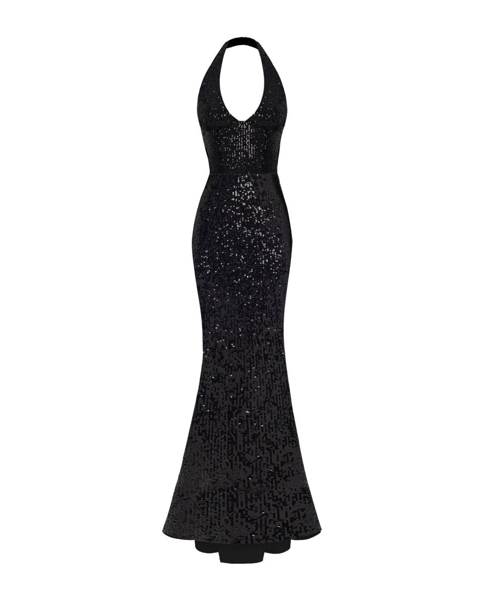 Rasario Sequin Maxi Dress With Train