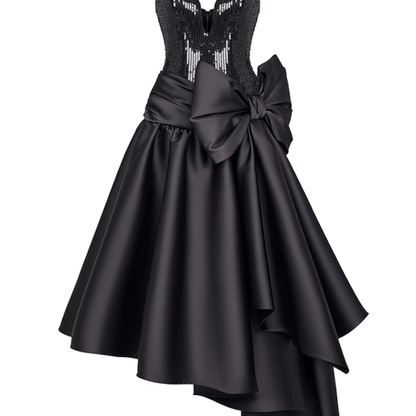 Rasario Sequined Corset Long Midi Dress With Asymmetric Skirt