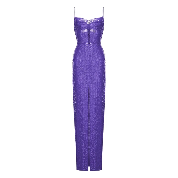 Rasario Sequined Maxi Dress With Lacing