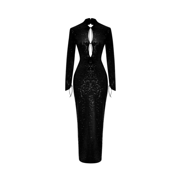 Rasario Sequinned Long Midi Dress With Cutouts And Opened Back